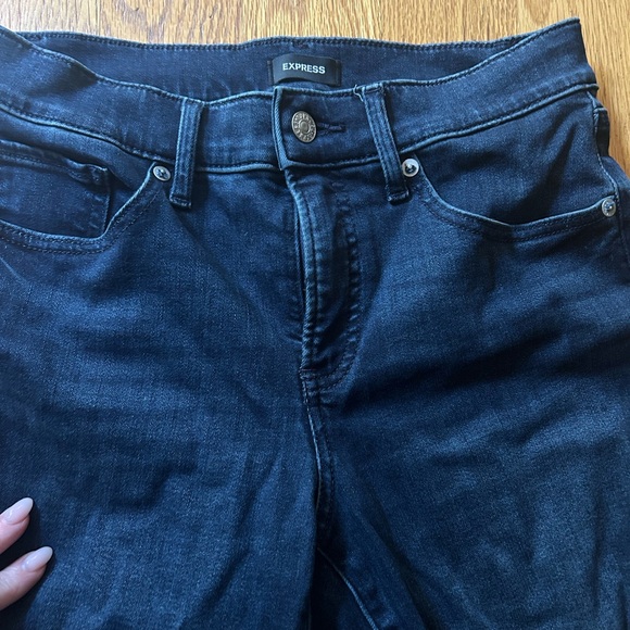 Express Skyscraper Dark Wash Front Vent Stretch Jeans Pants Size 4 Mid Rise - Picture 8 of 9